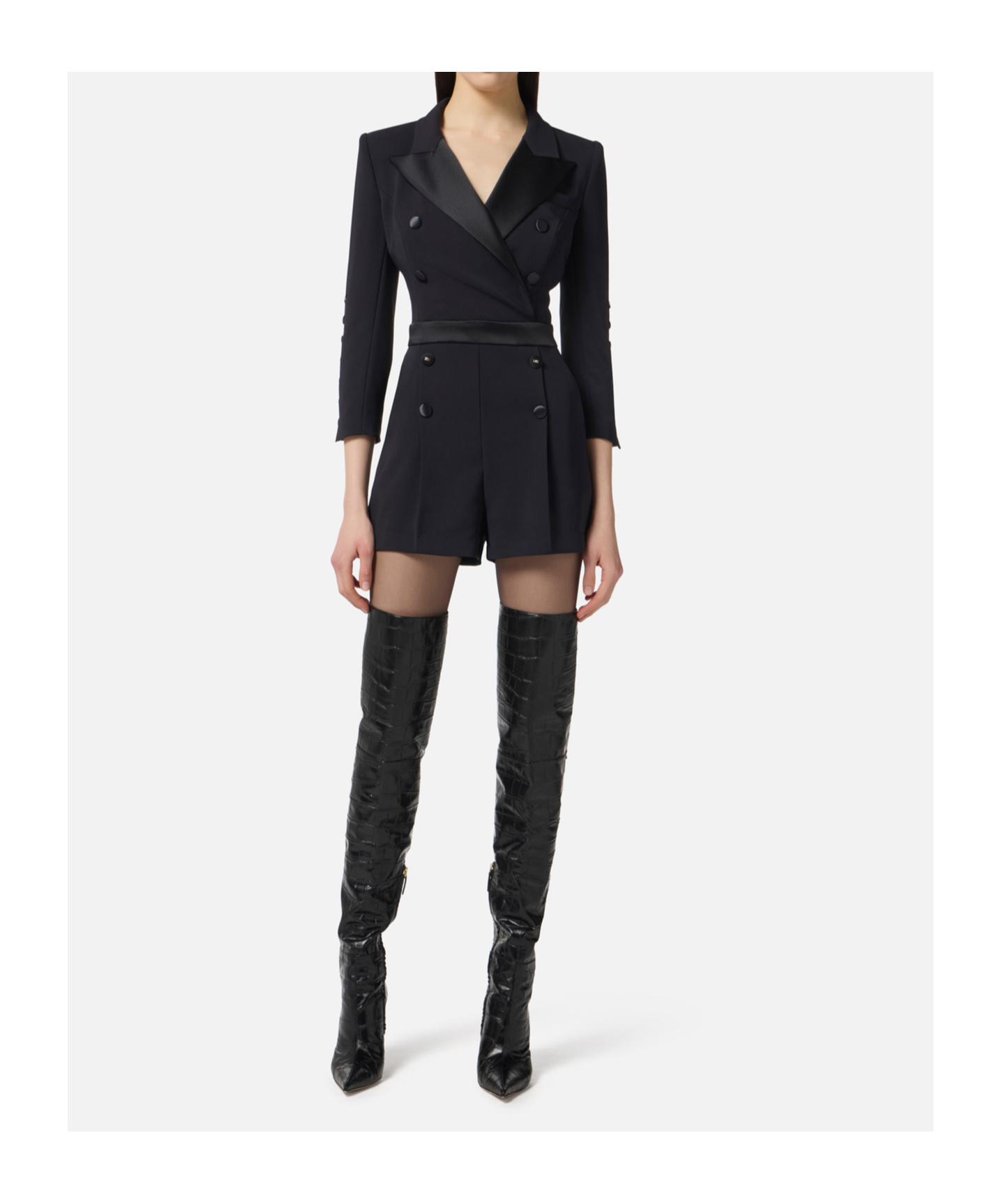 Elisabetta Franchi Jumpsuit In Lightweight Crêpe Fabric With Tuxedo Details In Black