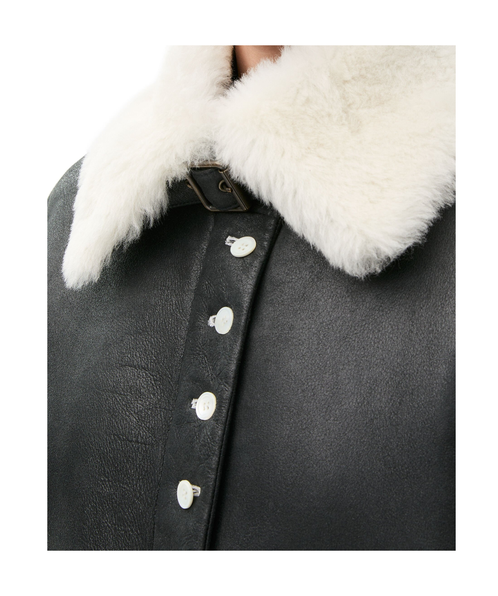 Loewe Buttoned Shearling Leather Jacket In Black