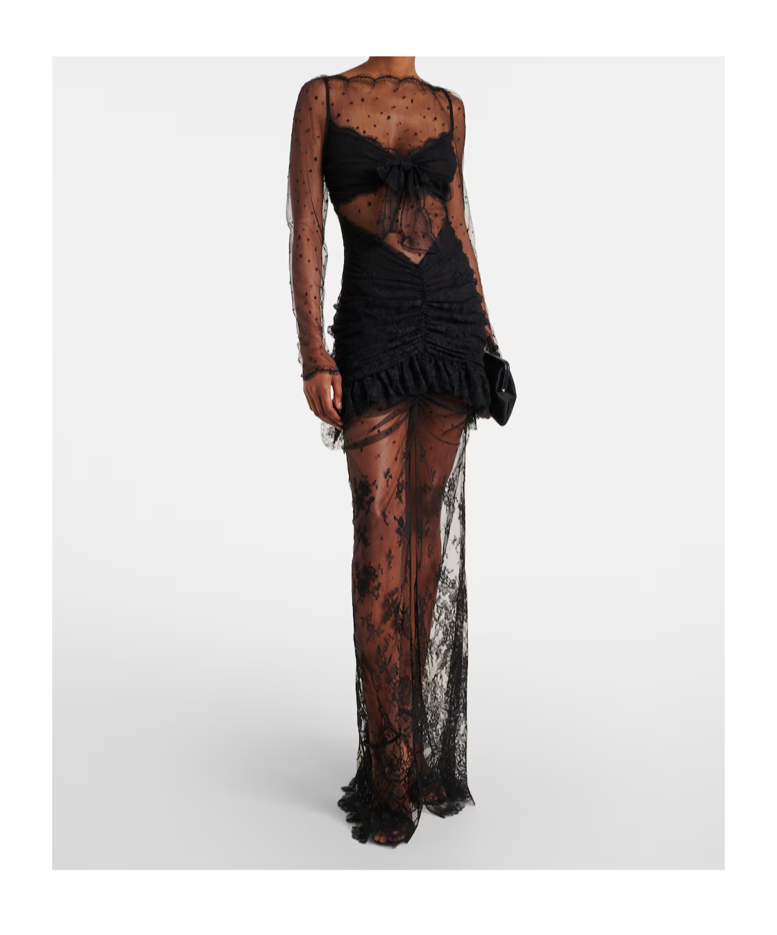 Alessandra Rich Sheer Cotton-blend Lace Gown In Black