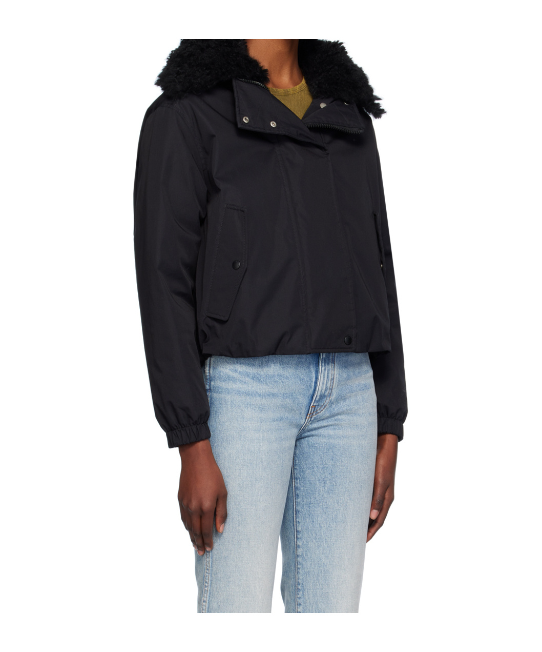 Shop Yves Salomon Zippered Long-sleeved Down Jacket In Black
