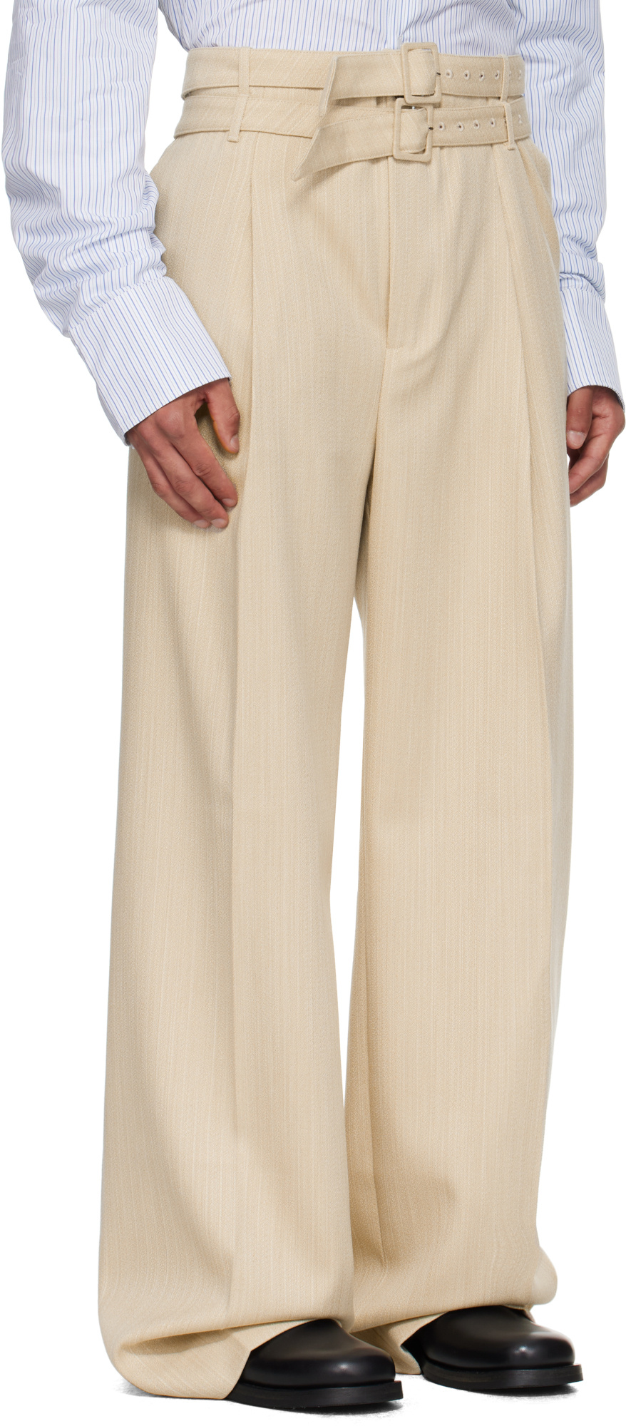 Egonlab Beige Pleated Trousers In Brown