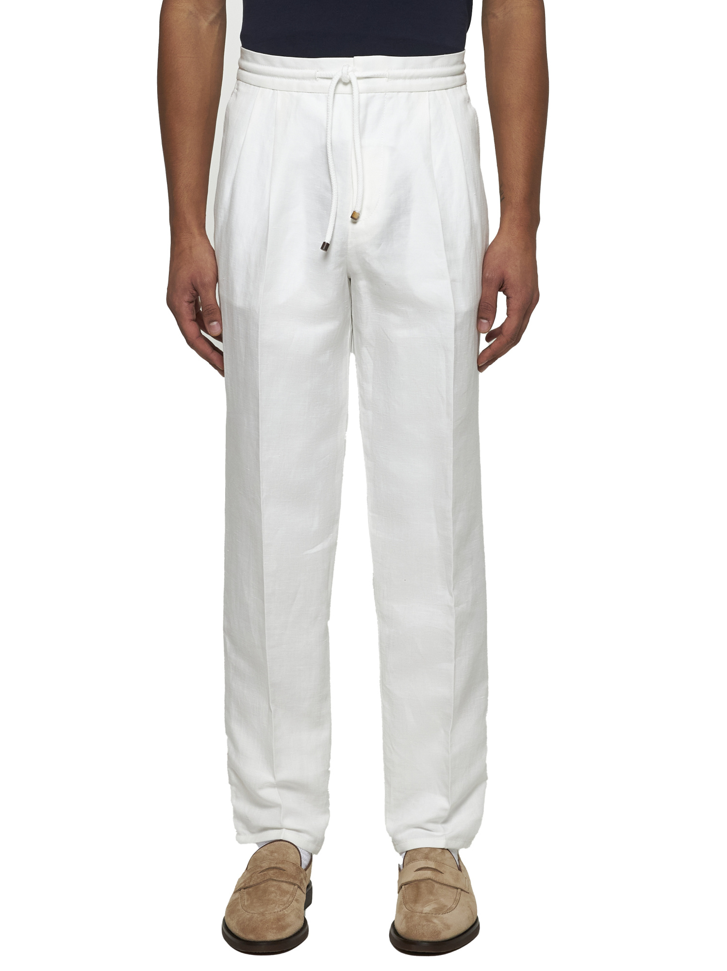 Brunello Cucinelli Leisure Fit Trousers With Drawstring In White