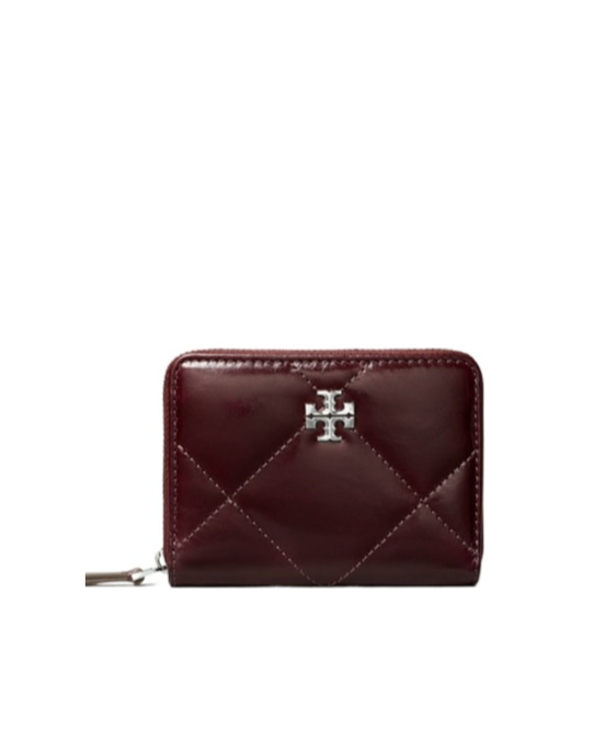 Tory Burch Kira Diamond Quilt Distressed Small Zip-around Wallet In Red