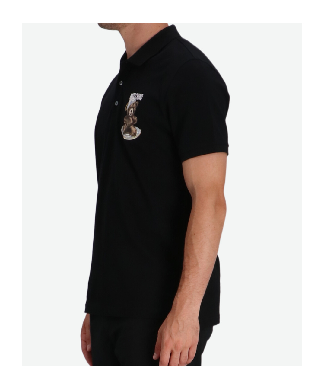 Moschino Graphic Print Polo Shirt With Side Slits In Black