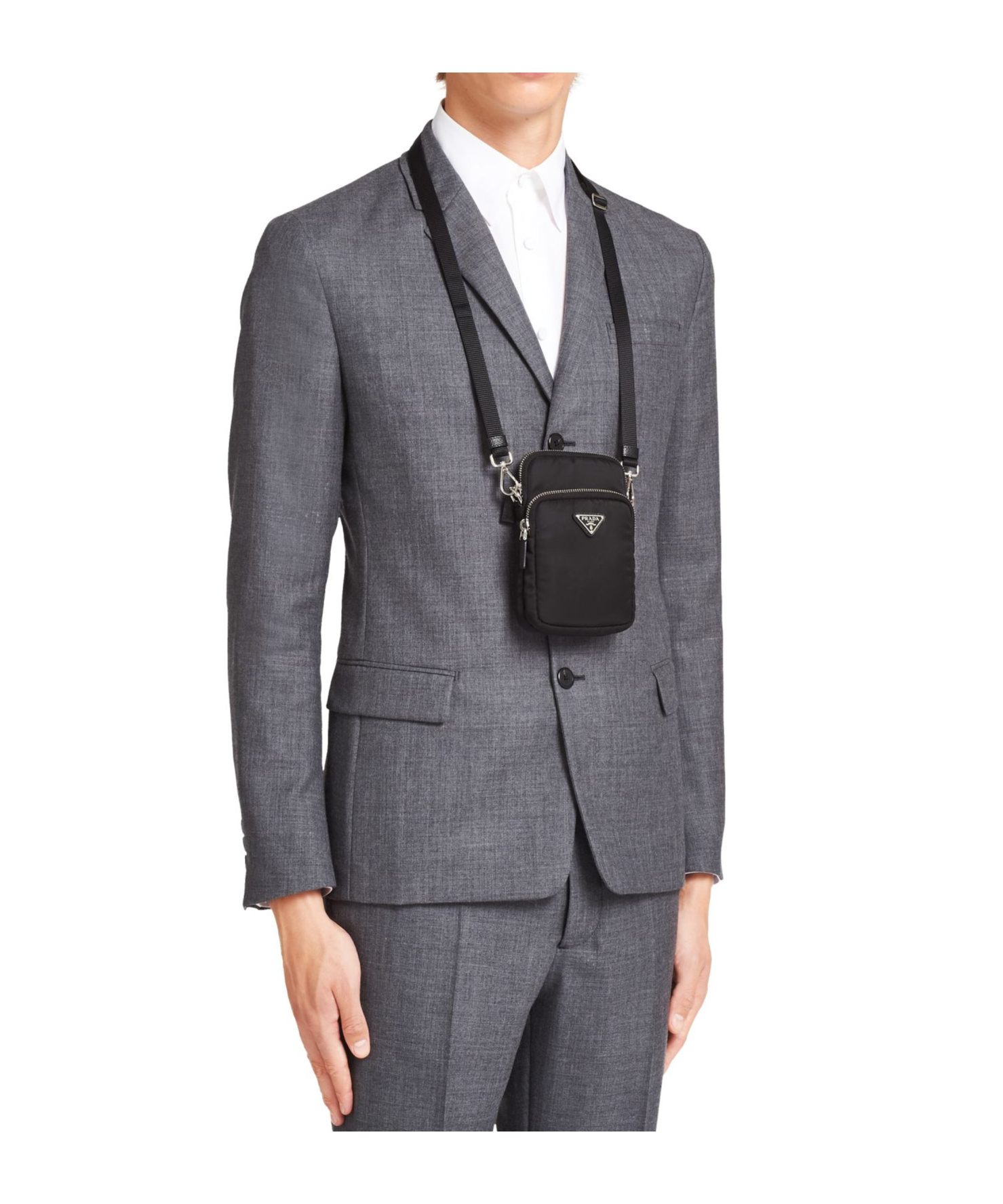 Prada Triangle-logo Panelled Smartphone Case In Black