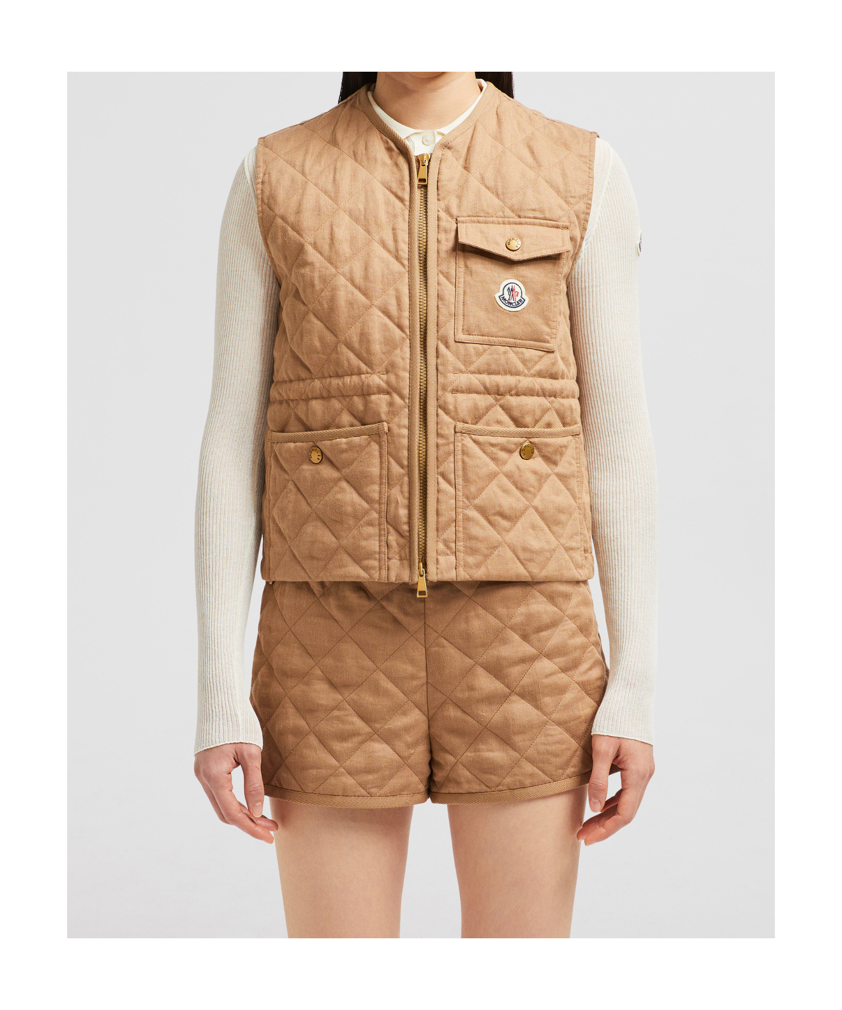 Moncler Gilet En Lin Vigny À Matelassage En Losanges In Brown