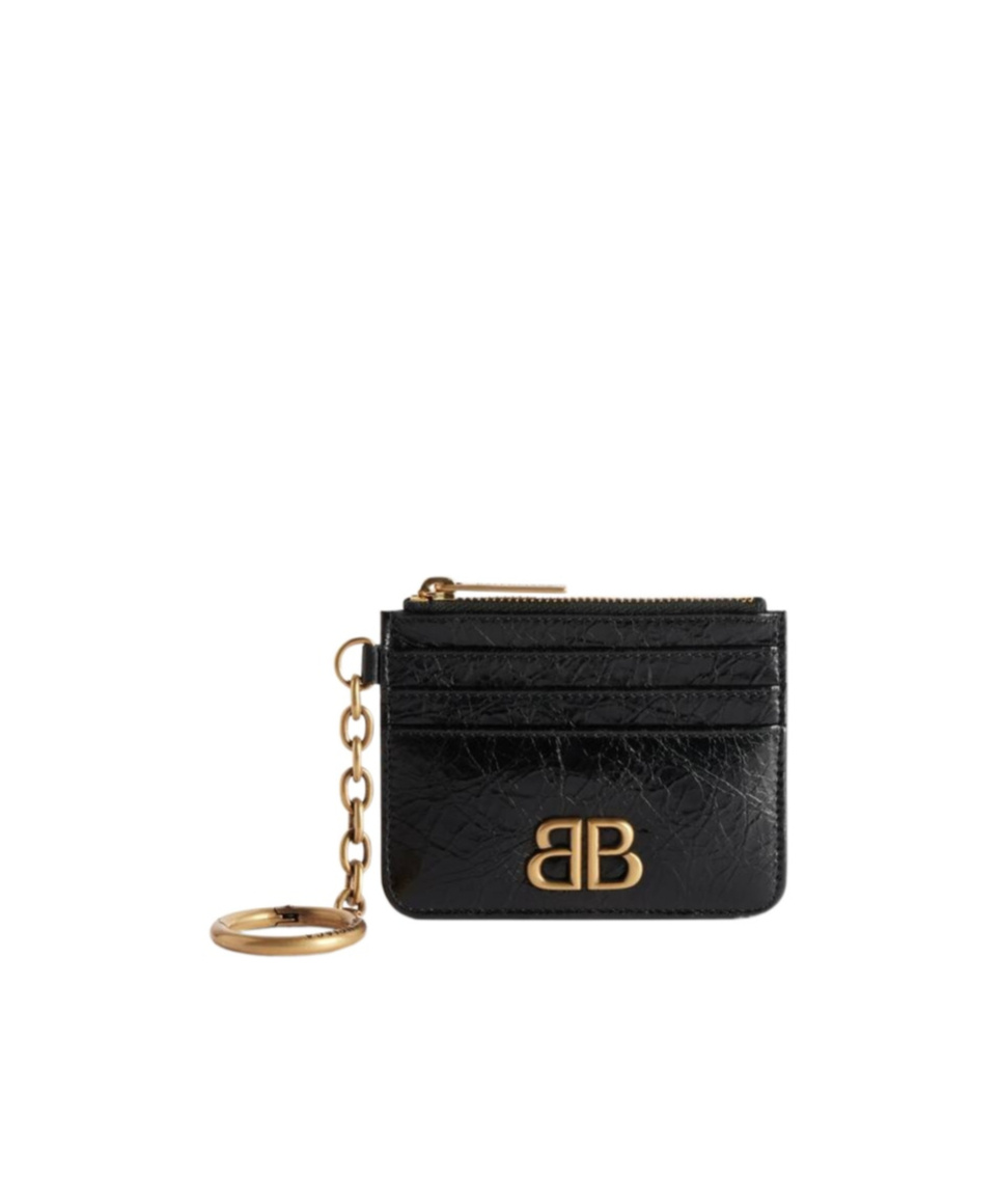 Balenciaga Monaco Leather Card Holder Keychain Attachment In Black