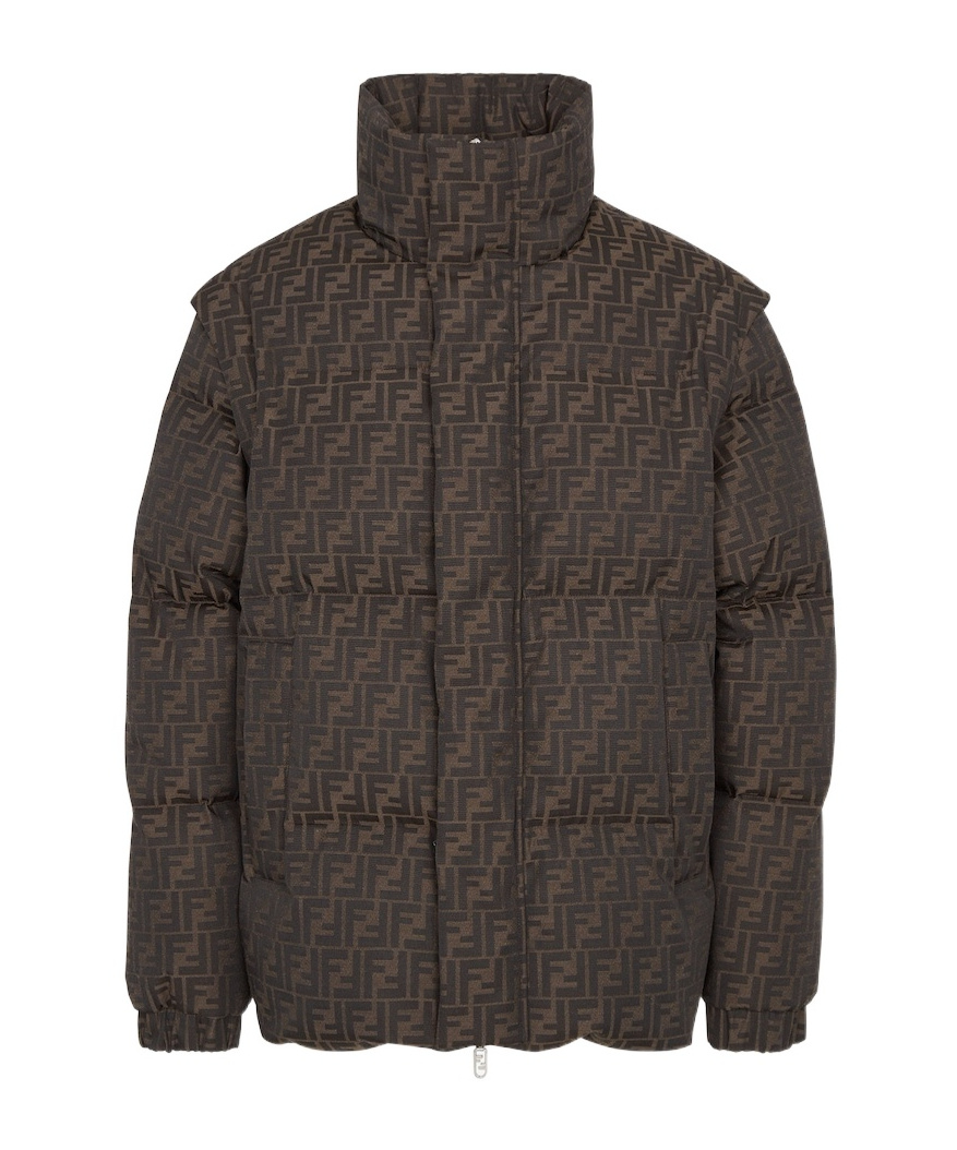 Fendi Patterned High Collar Padded Jacket With Pockets In Black