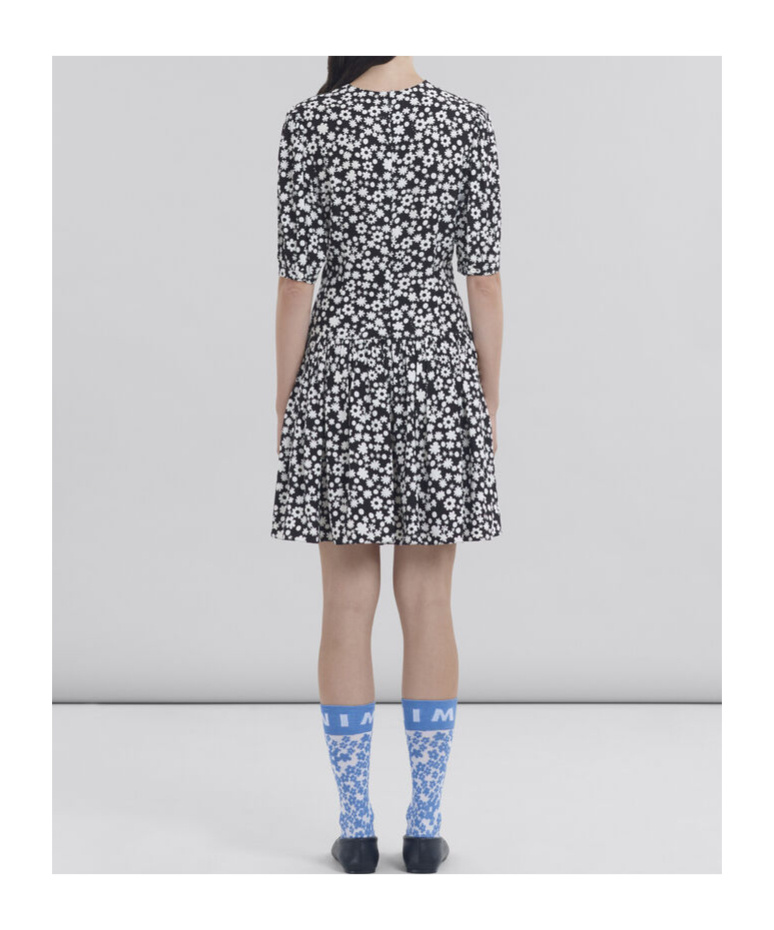 Marni Printed Gathered Mini Dress In Black