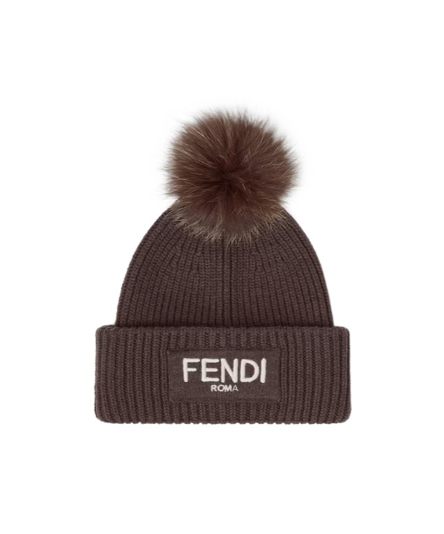 Fendi Textured Beanie And Pom Detail In Brown