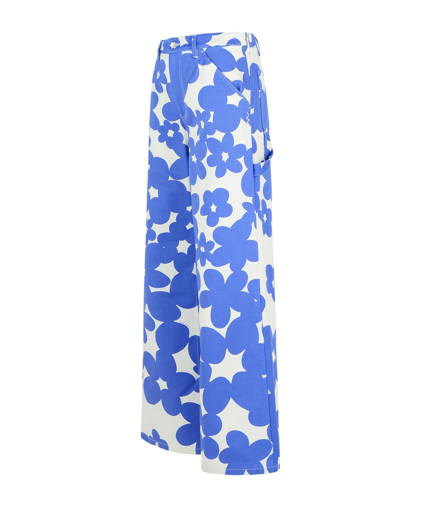 Marni Wide-leg Floral Cotton Trousers In Blue