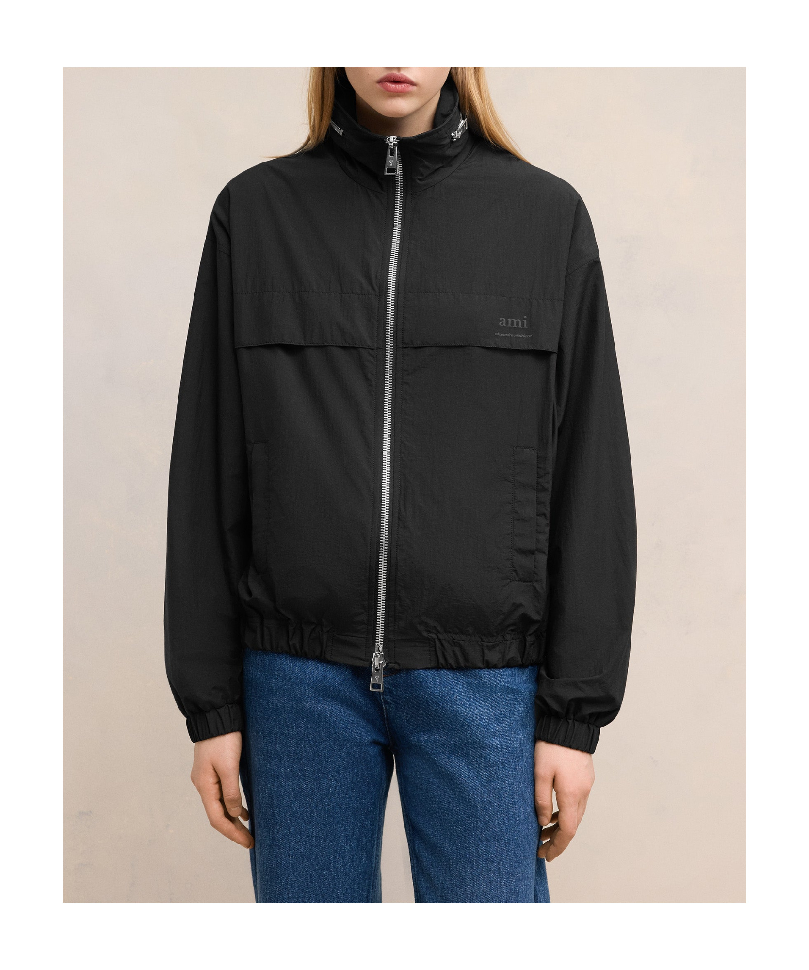 Ami Alexandre Mattiussi Logo-print Zip-up Windbreaker In Black