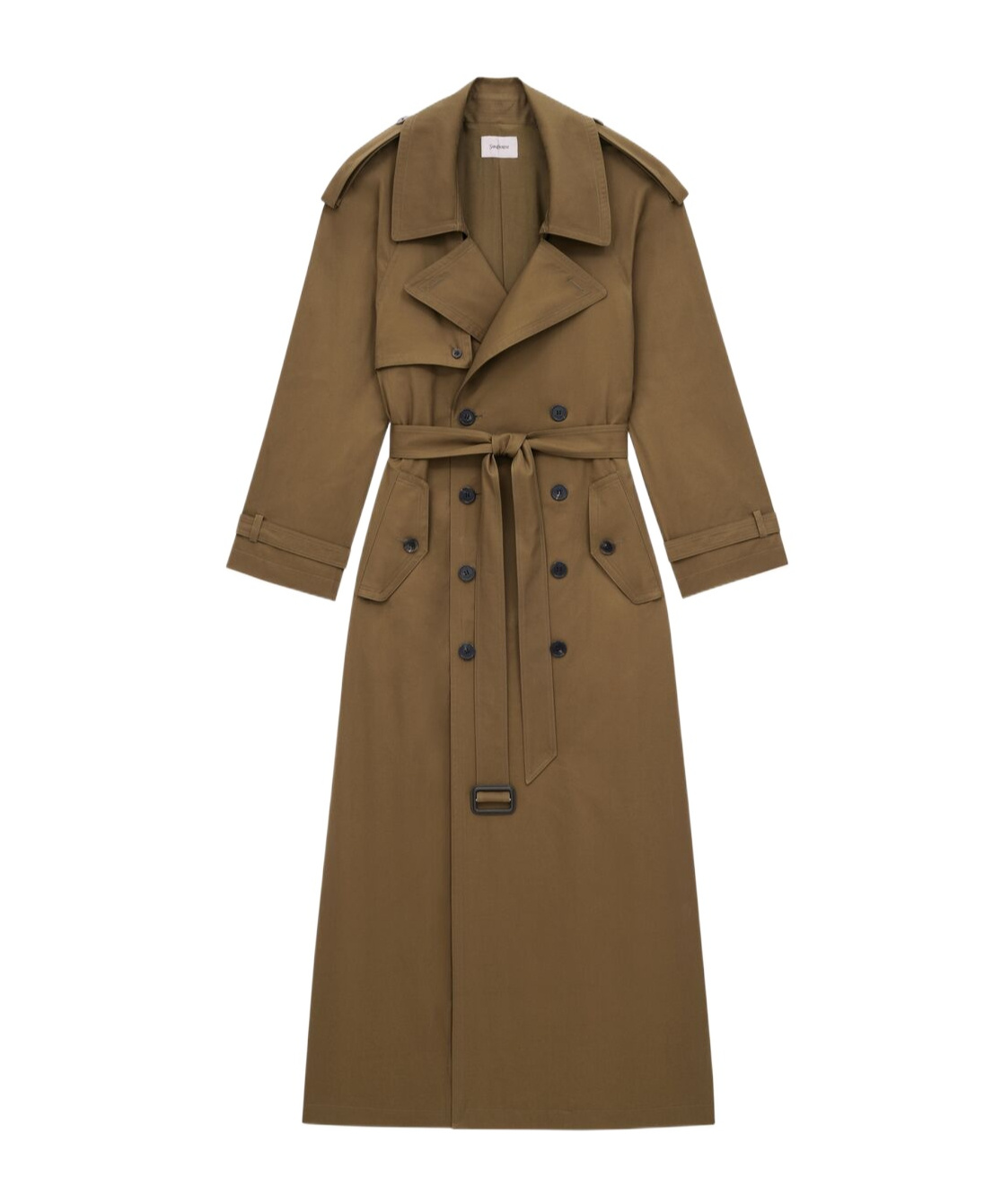 Saint Laurent Double-breasted Cotton Trench Coat In Green