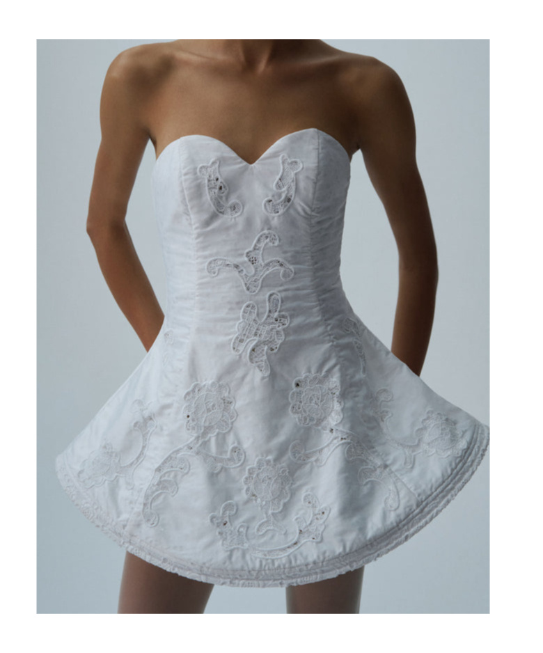 Magda Butrym Lace Poplin Strapless Babydoll Mini Dress In White In White