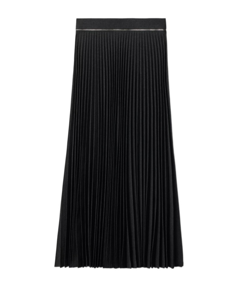 Shop Burberry Pleated Stretch Wool Skirt In Black