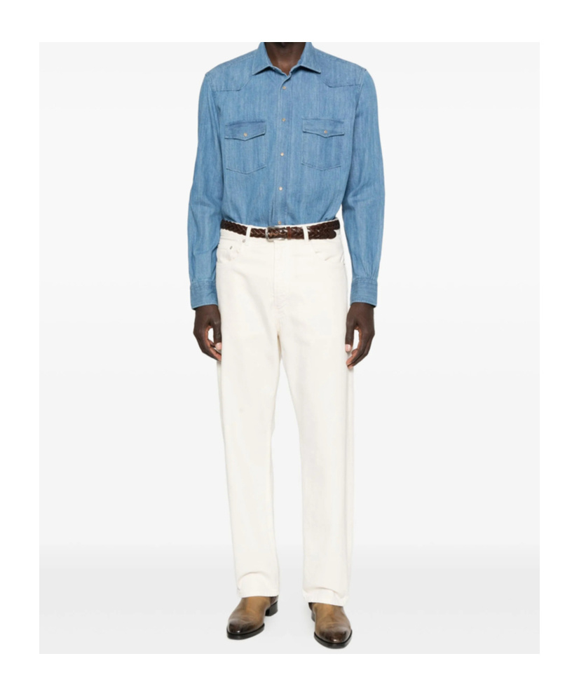 Mazzarelli Button-down Long-sleeved Shirt In Blue