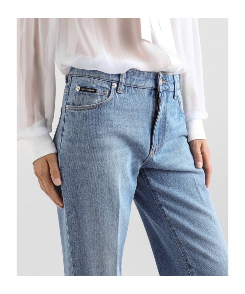 Dolce & Gabbana Straight-leg Blue Jeans With A Distressed Effect In Blue