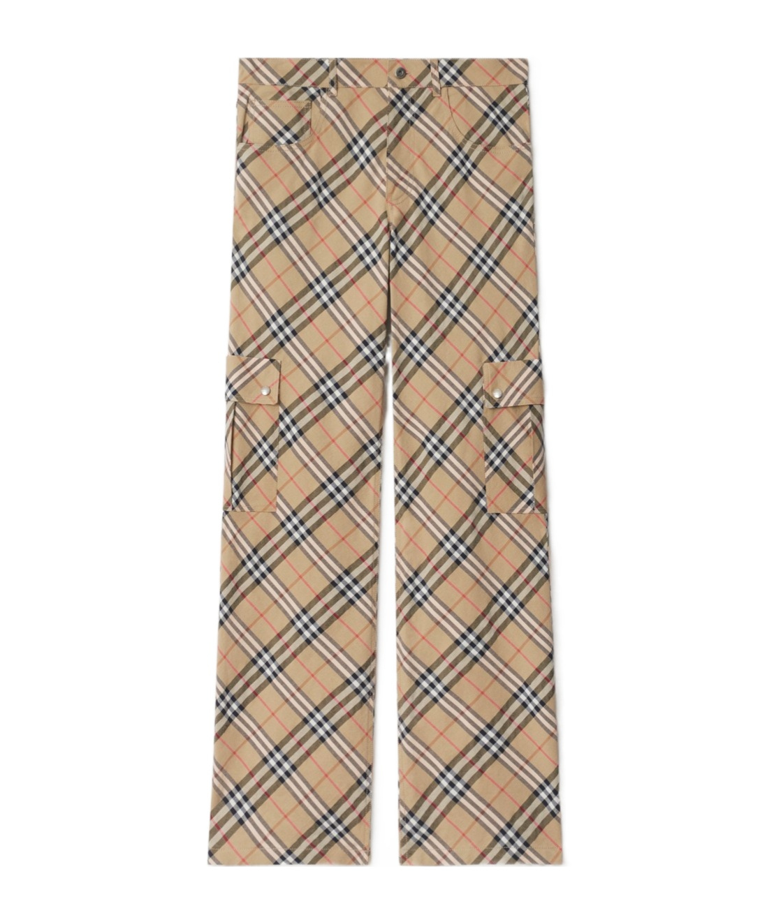 Burberry Beige Cargo Pants With Vintage Check Motif In Linen And Cotton Blend Man In Nude