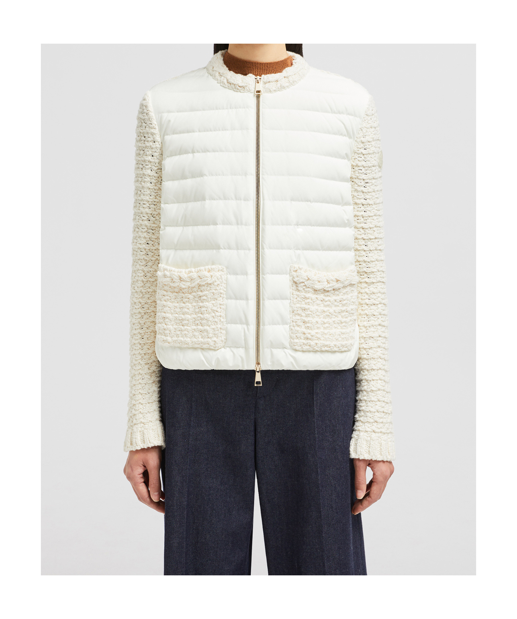 Moncler Cardigan Zippé Matelassé En Coton In White
