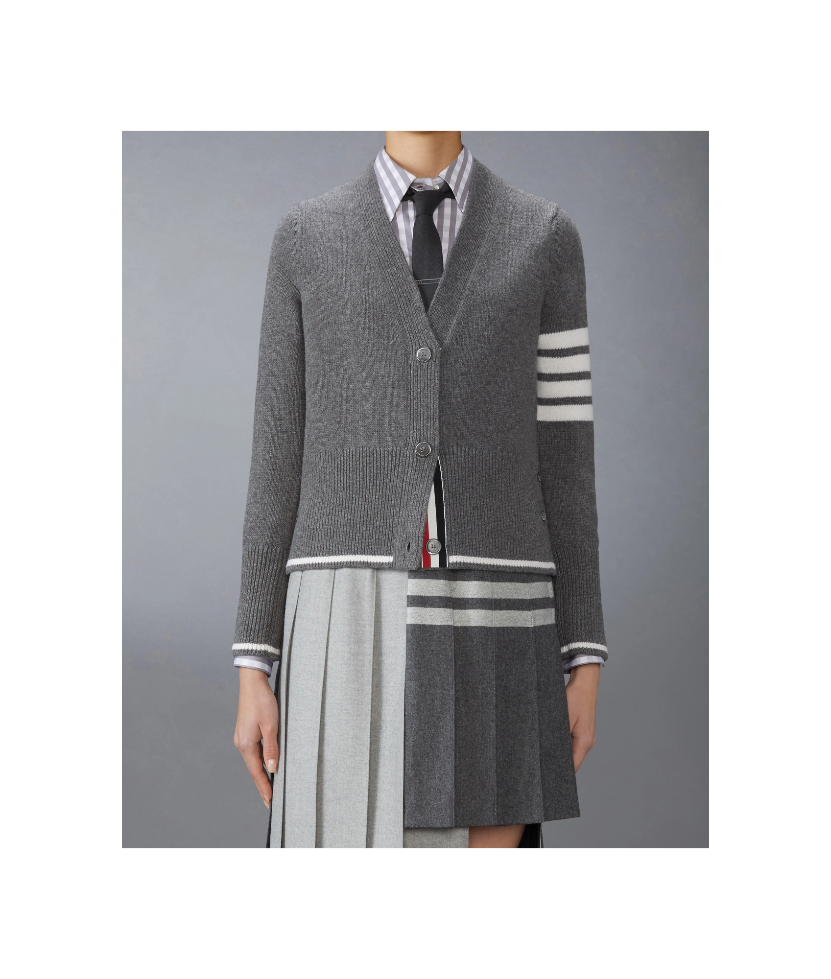 Thom Browne Virgin Wool Cardigan With Embrodery Geese In Gray