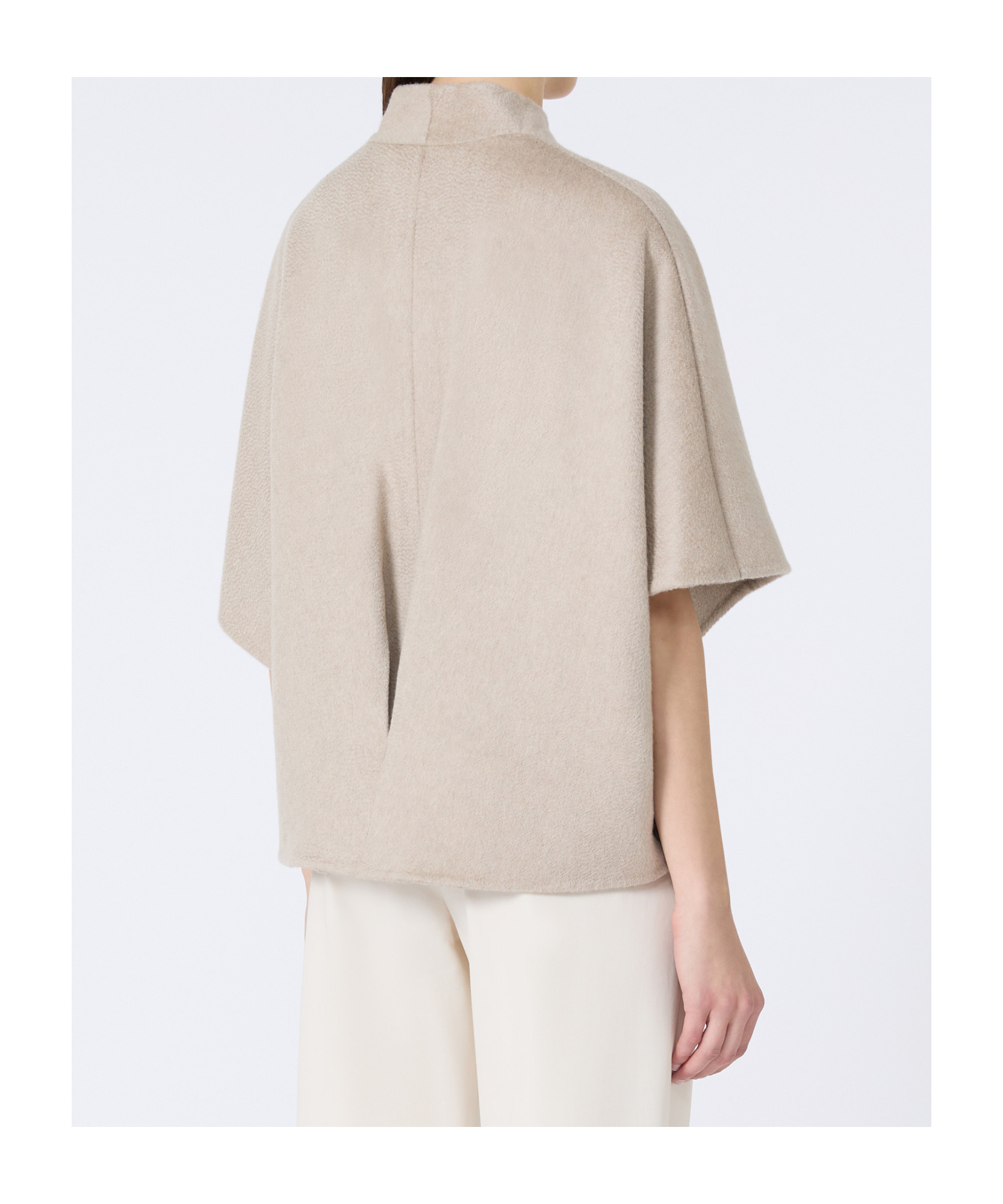 Max Mara Long Cropped Cape In Cashmere Drap In Neutral