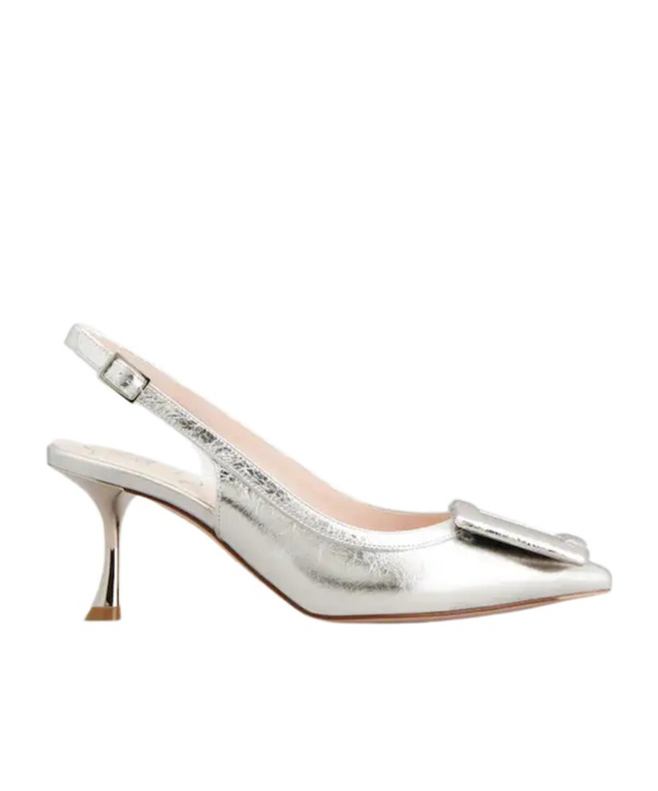 Roger Vivier Viv' In The City Slingback Pumps In Leather In Silver