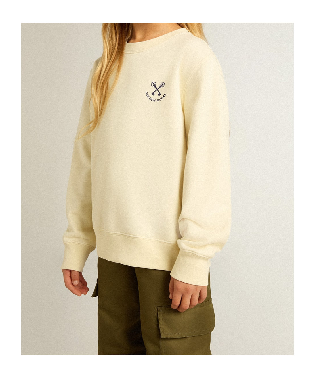 GOLDEN GOOSE GIRLS' T-SHIRT IN WORN WHITE WITH EMBROIDERY ON THE FRONT AND PRINT ON THE BACK