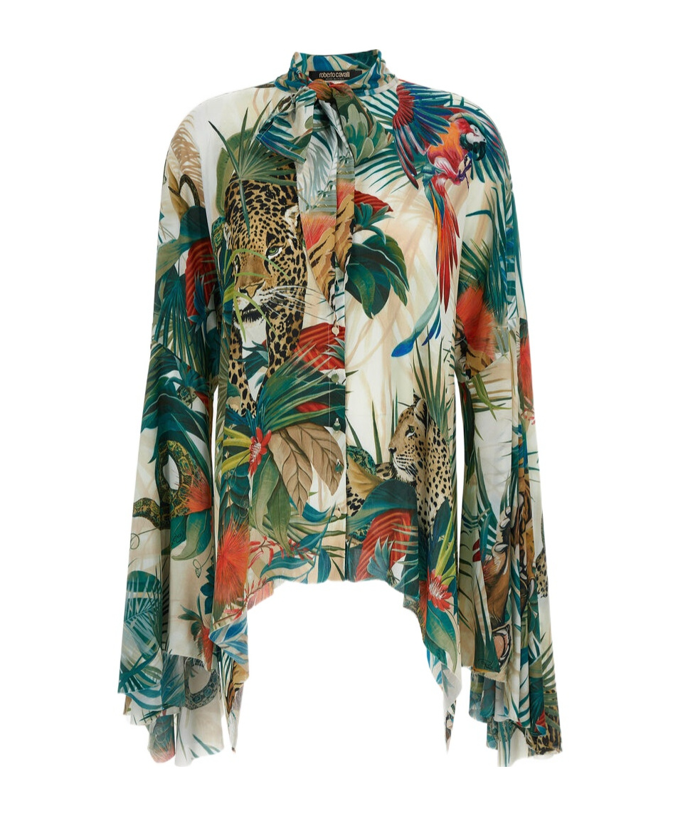 Shop Roberto Cavalli Jungle Print Viscose Blouse In Green