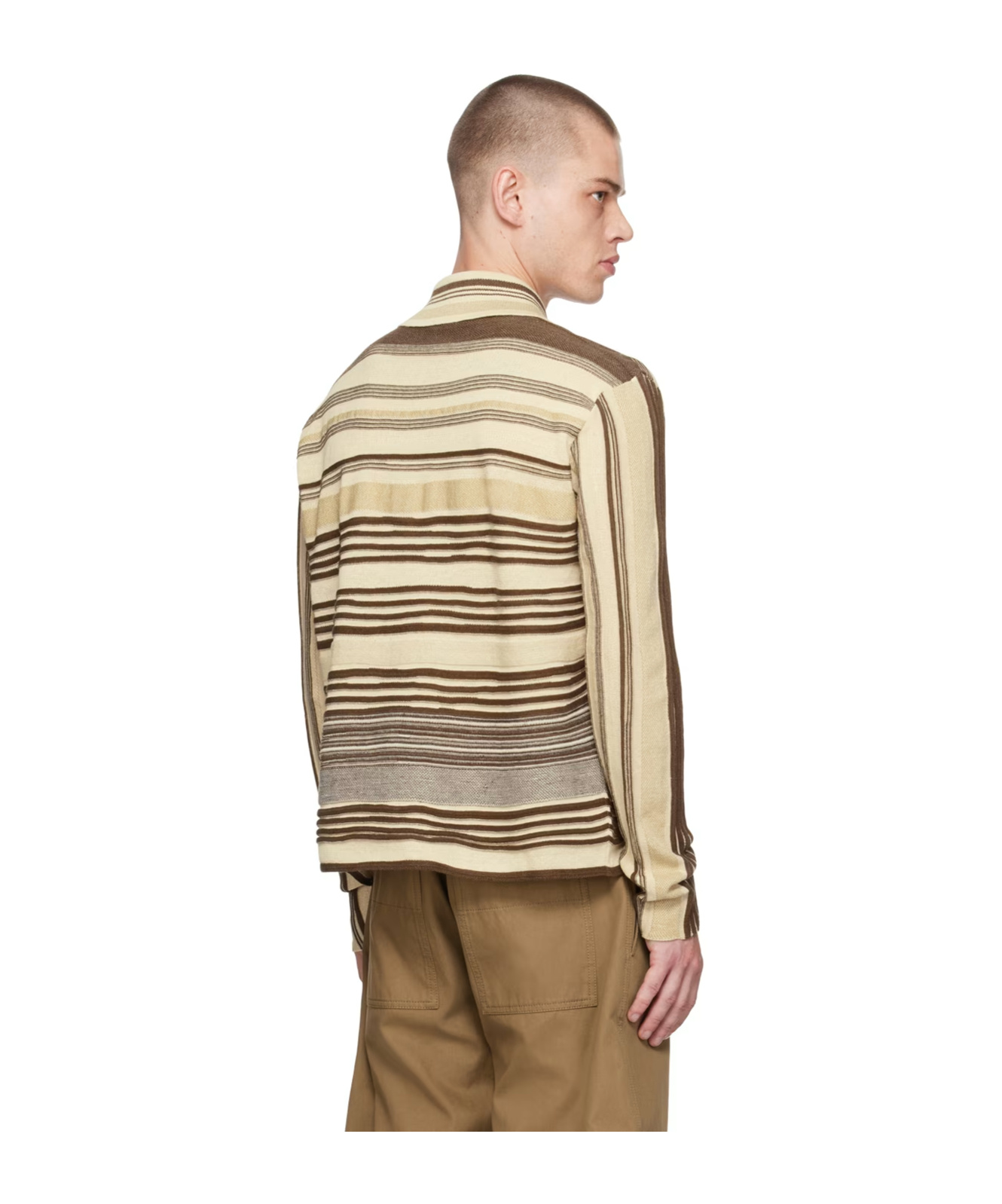 Bottega Veneta Striped Long-sleeved Polo Shirt In Nude