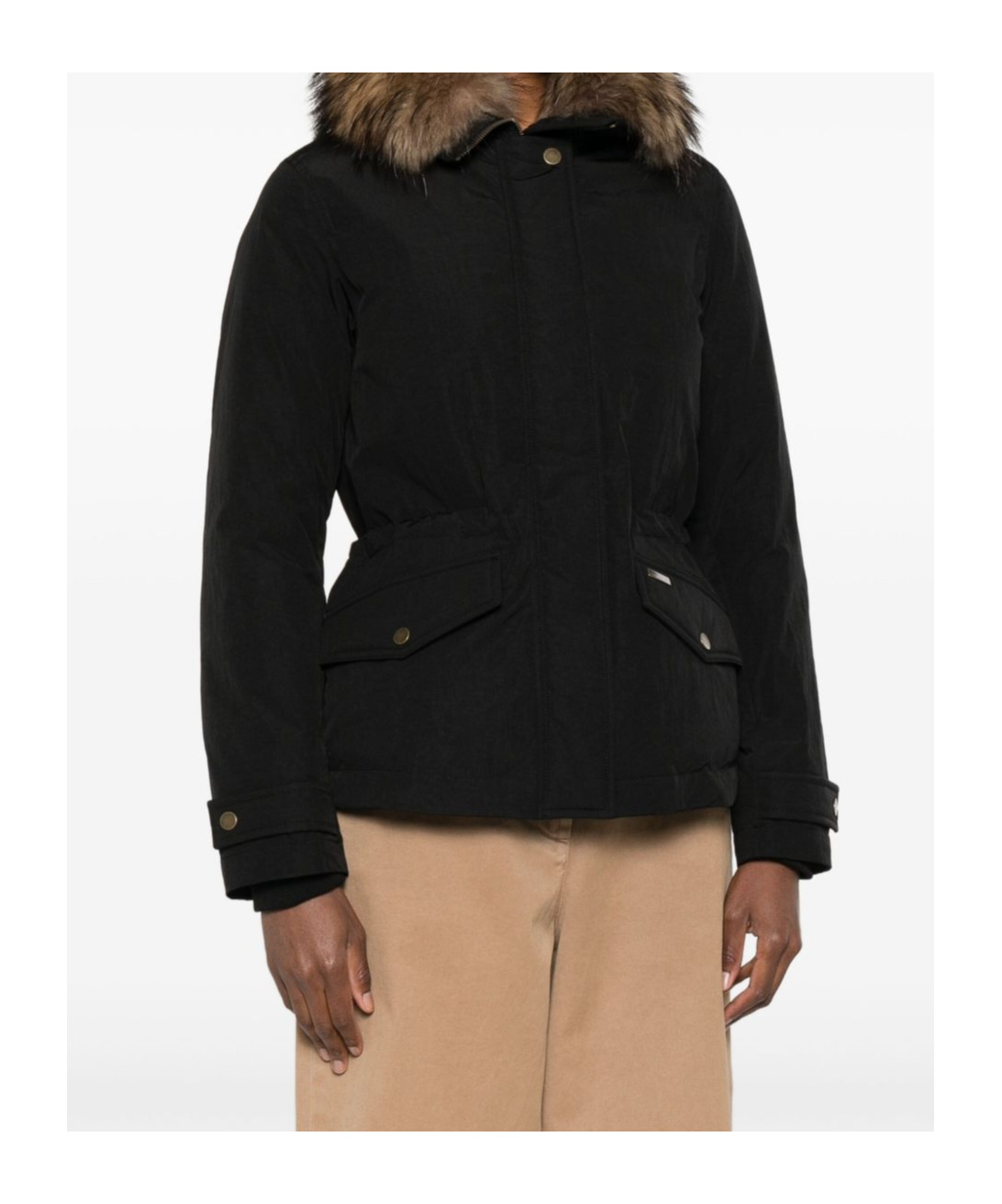 Woolrich Hooded Long Sleeve Down Jacket With Pockets In Black