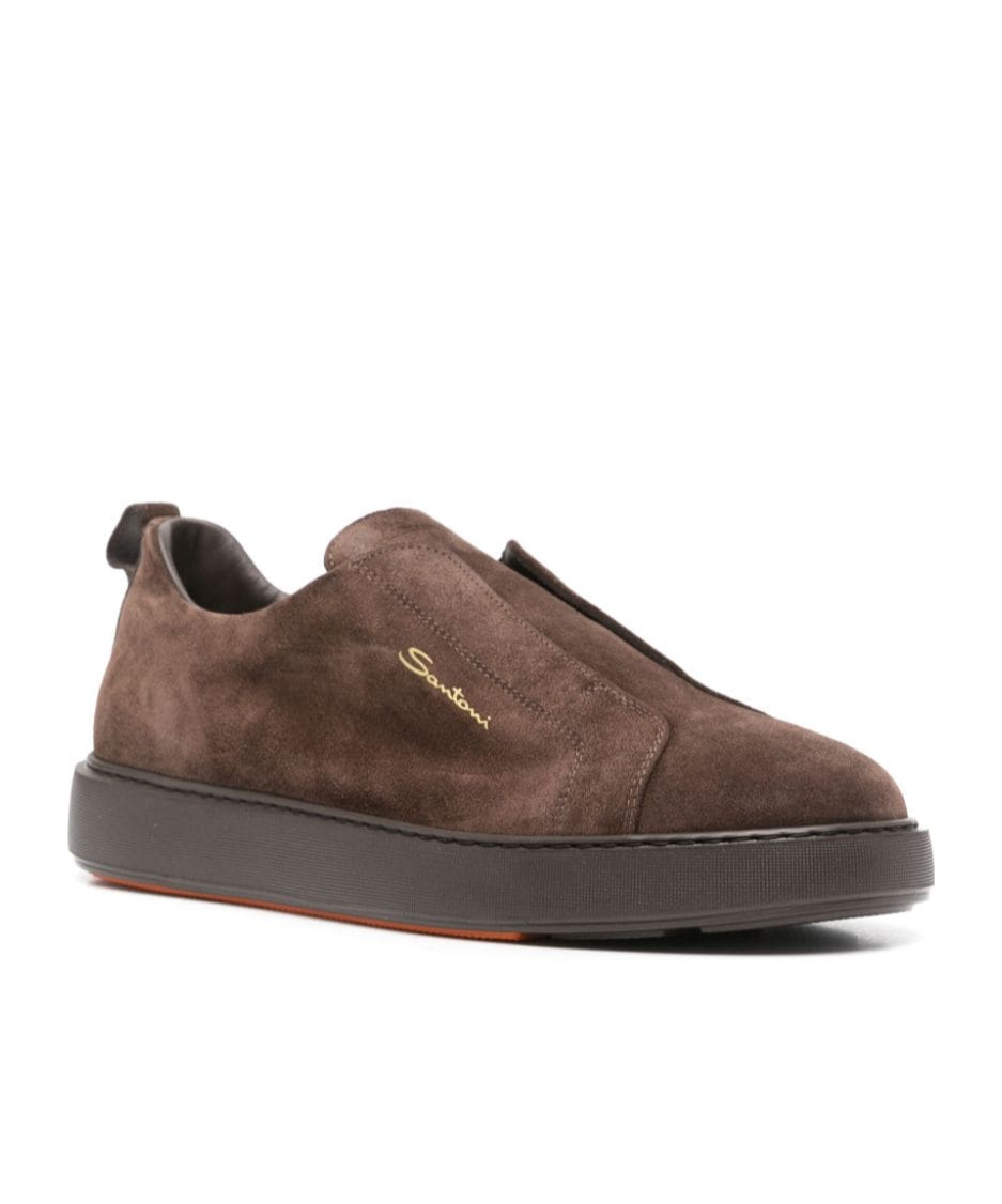 Santoni Double Buckle Sneaker Man Sneakers Dark Brown Size 12 Leather In Brown