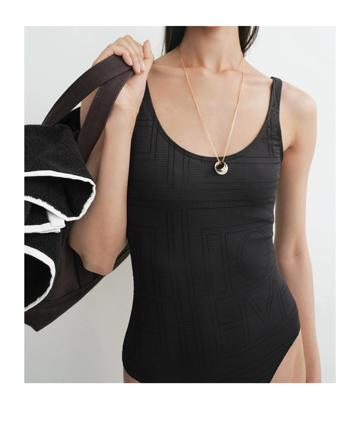 Totême Monogram Pointelle Swimsuit In Black
