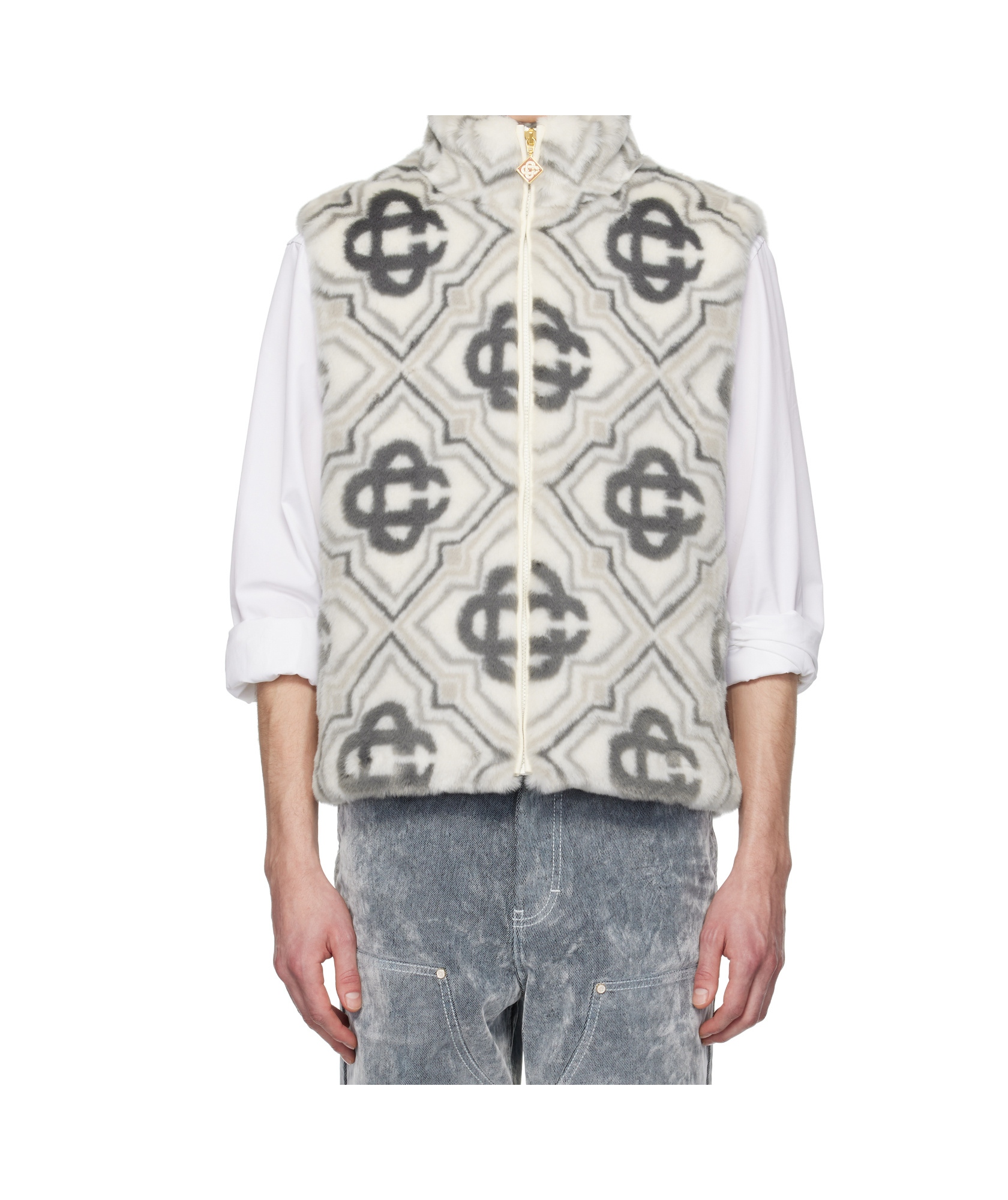 Casablanca Gray Monogram Faux-fur Vest In White