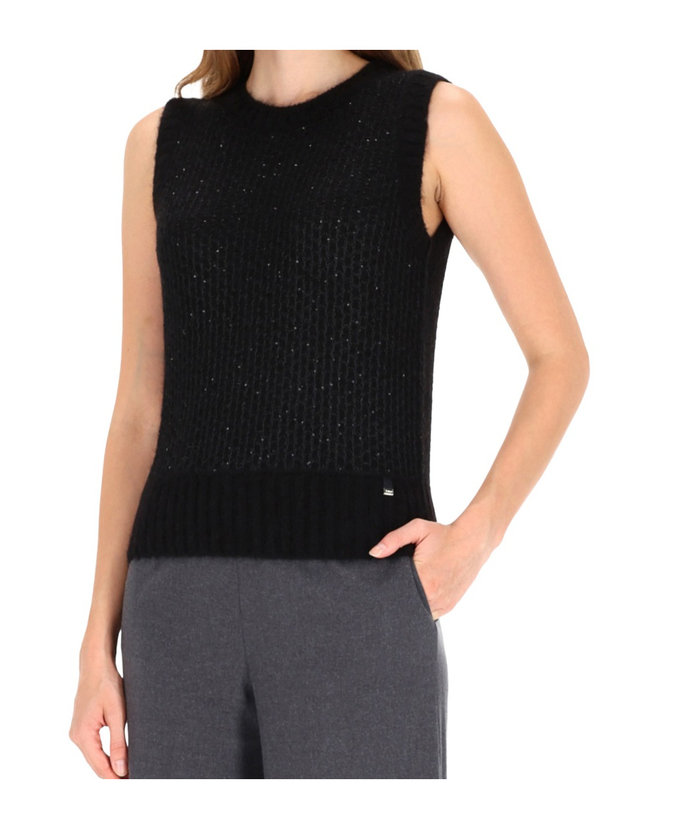 Herno Metallic-detail Cropped Knit Top In Black