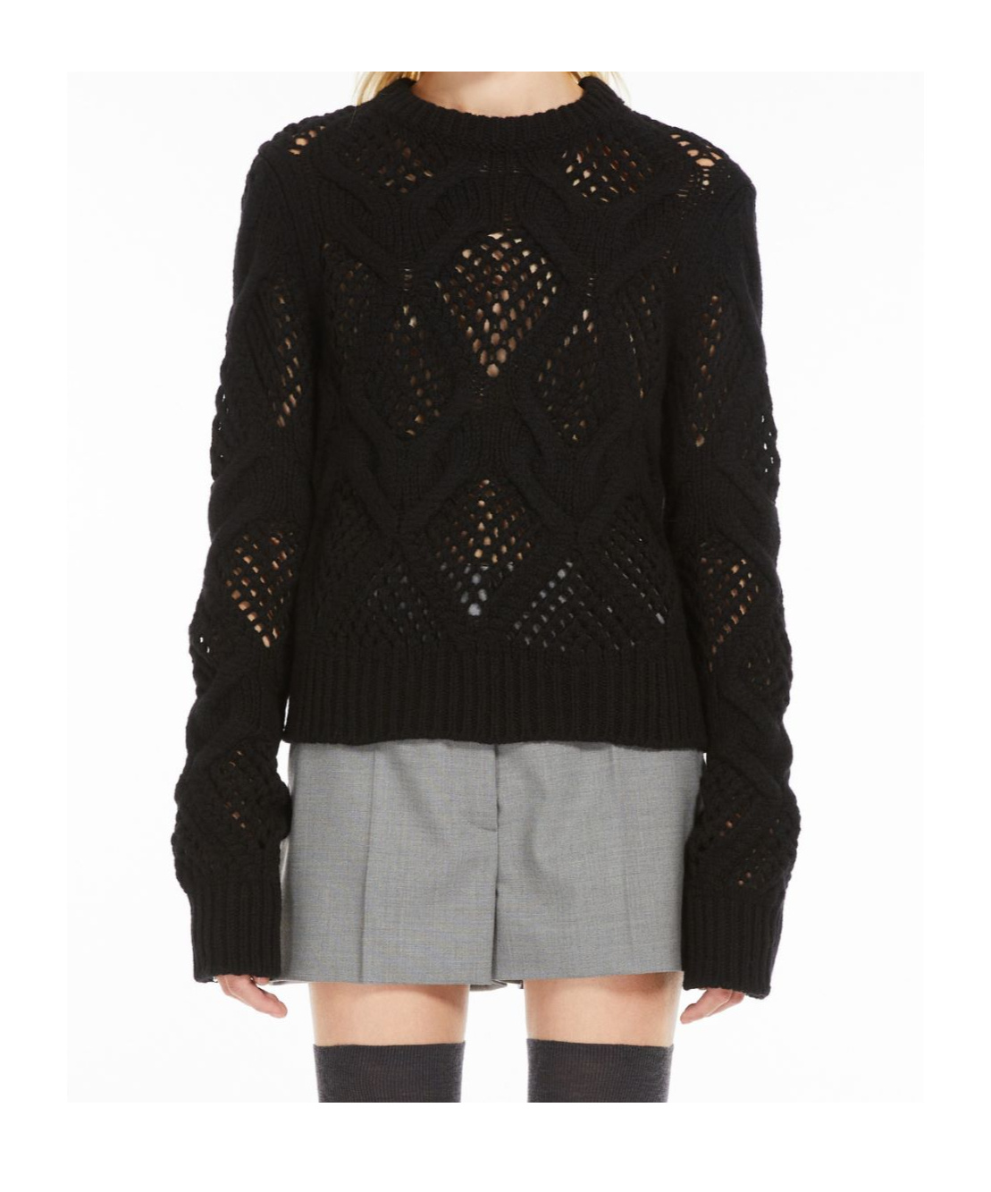 Sportmax Diamond Knitted Wool Round-neck Sweater In Black