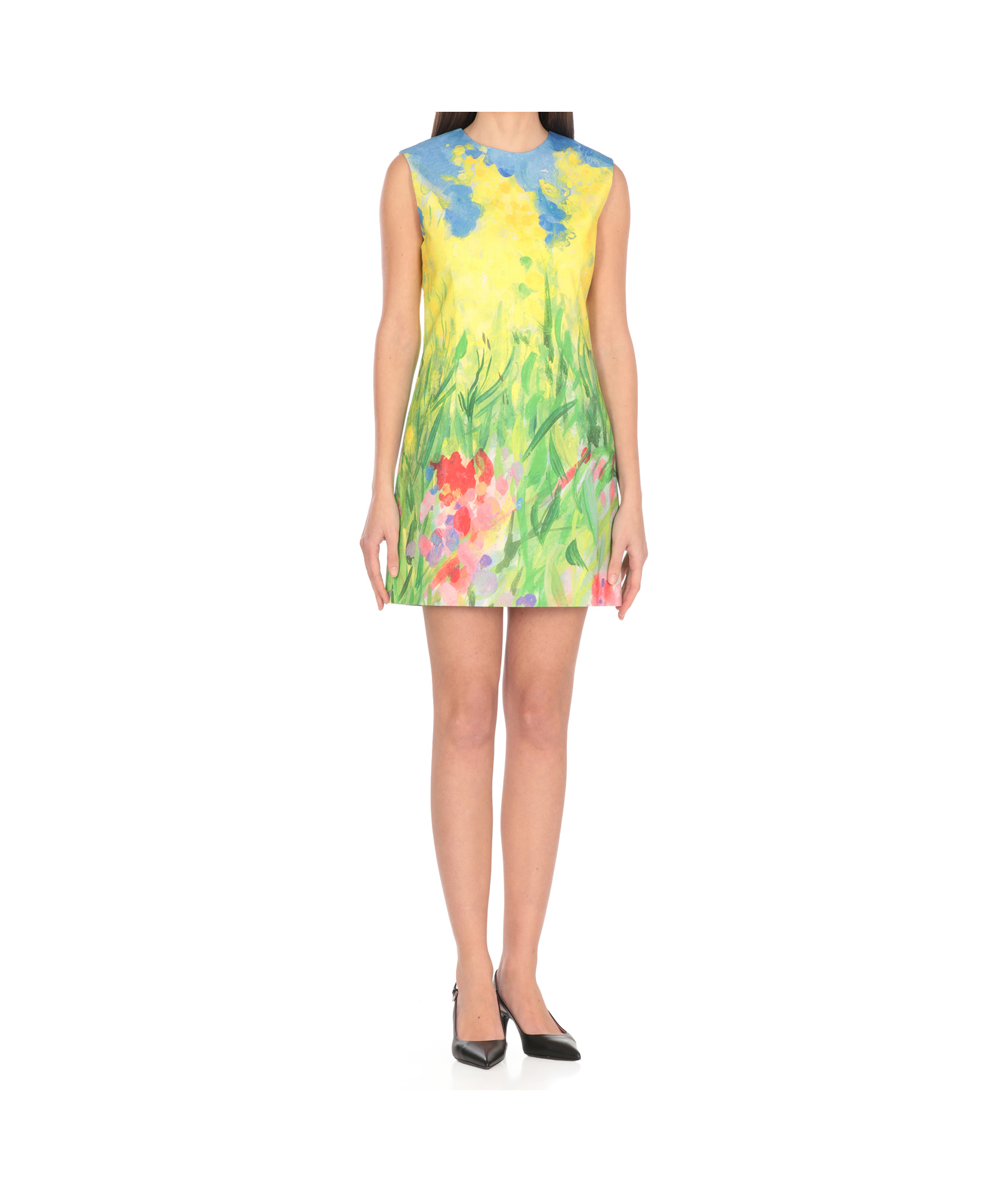 Msgm Yellow Cotton Dress In Green