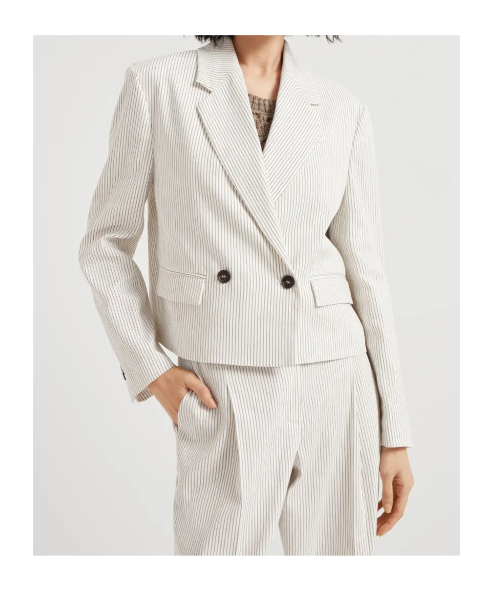 Brunello Cucinelli Striped Cropped Blazer In White
