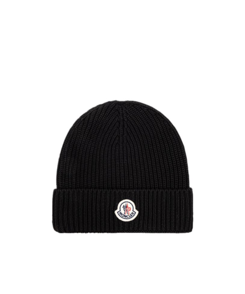 Moncler Embroidered Monogram Beanie In Black