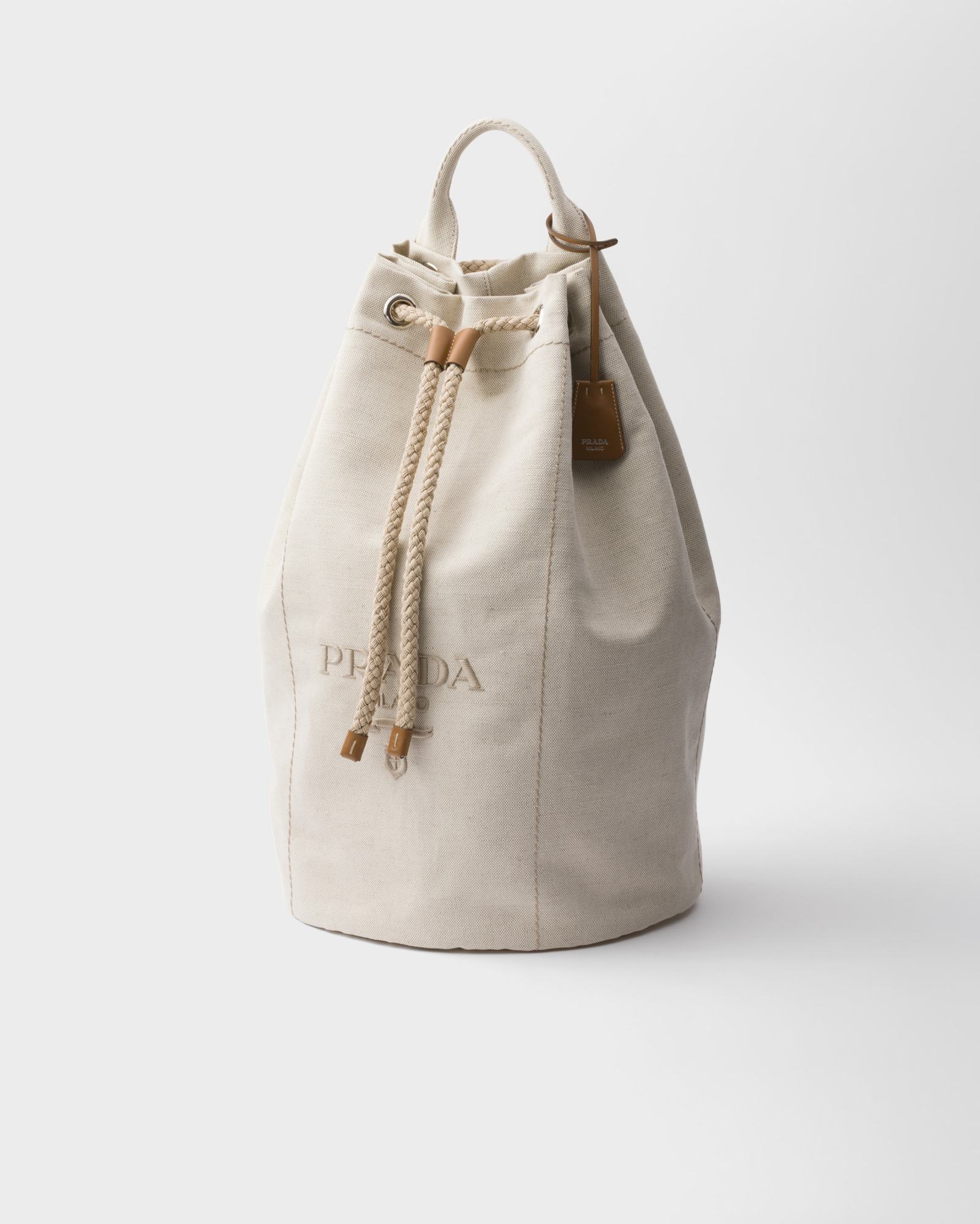 Prada Canvas Backpack With Eyelet Detailing And Top Handle