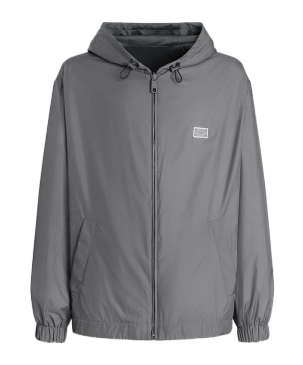 Dolce & Gabbana Hooded Jacket Drawstring Elasticated Cuffs In Gray