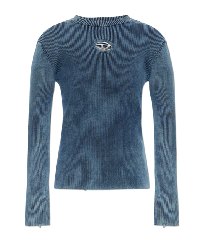 Diesel 'darin' Blue Crewneck T-shirt With Oval D Logo Cut-out On The Front In Blue