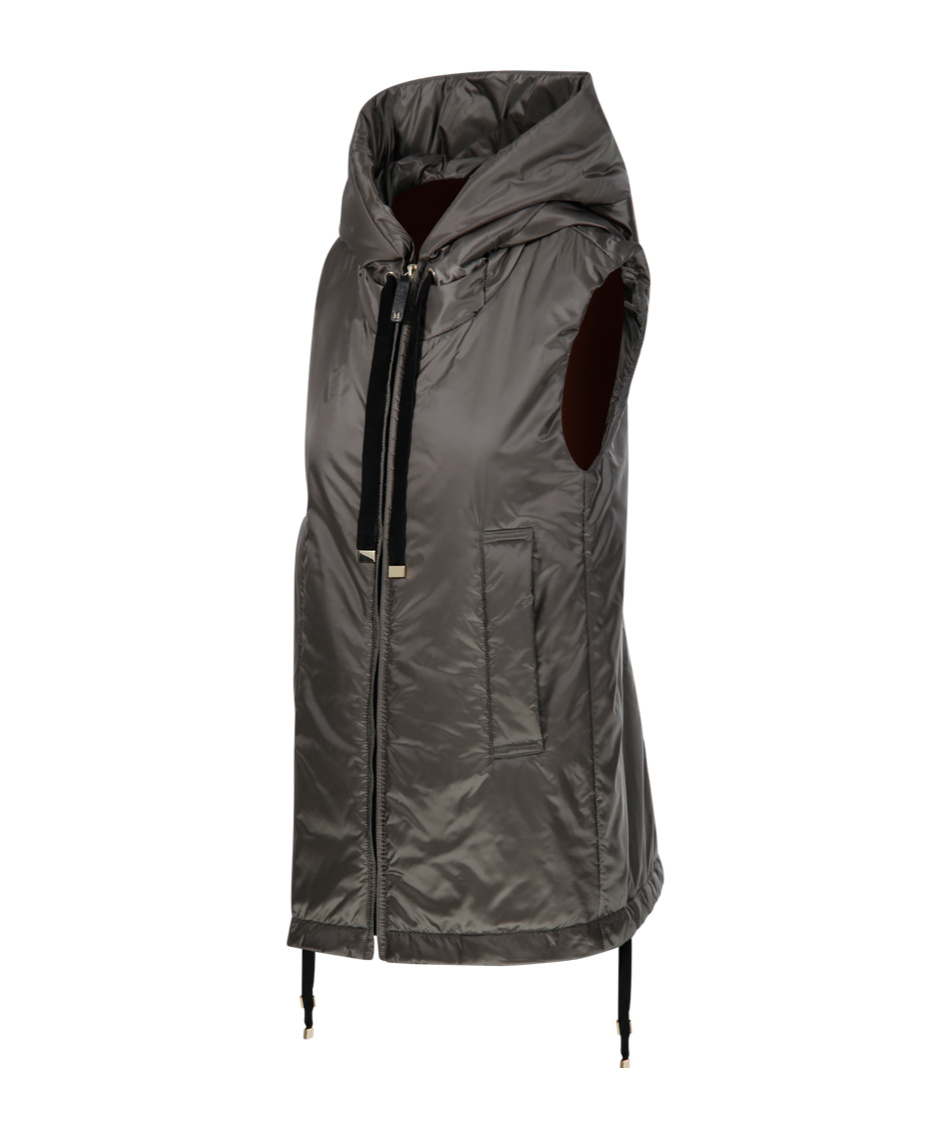 Max Mara Sleeveless Anthracite Jacket With Hood And Quilted Texture In Black