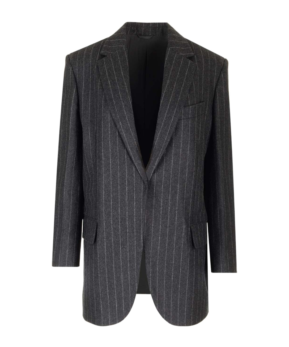 Brunello Cucinelli Pinstriped Wool Blazer In Black