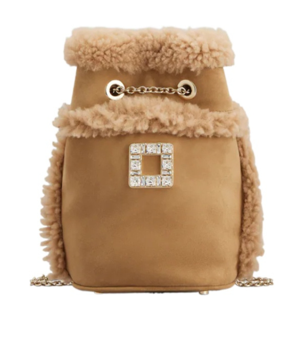 Roger Vivier Tres Vivier Backpack In Suede And Shearling In Brown
