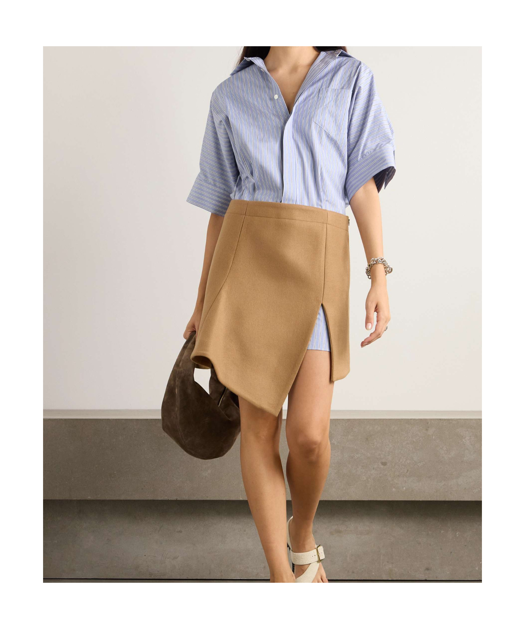 Sacai Asymmetric Striped Cotton-poplin And Wool Shirt Dress In Multicolor