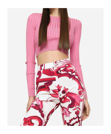 Dolce & Gabbana Cropped Sweater In Ribbed Silk In Pink