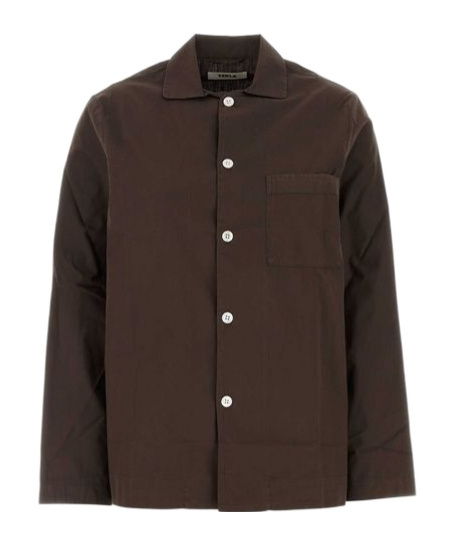 Tekla Womens Coffee Striped Patch-pocket Organic-cotton Pyjama Shirt In Brown