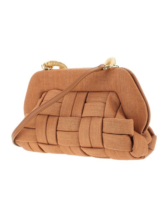 Themoirè Tia Weaved Straw Clutch In Brown