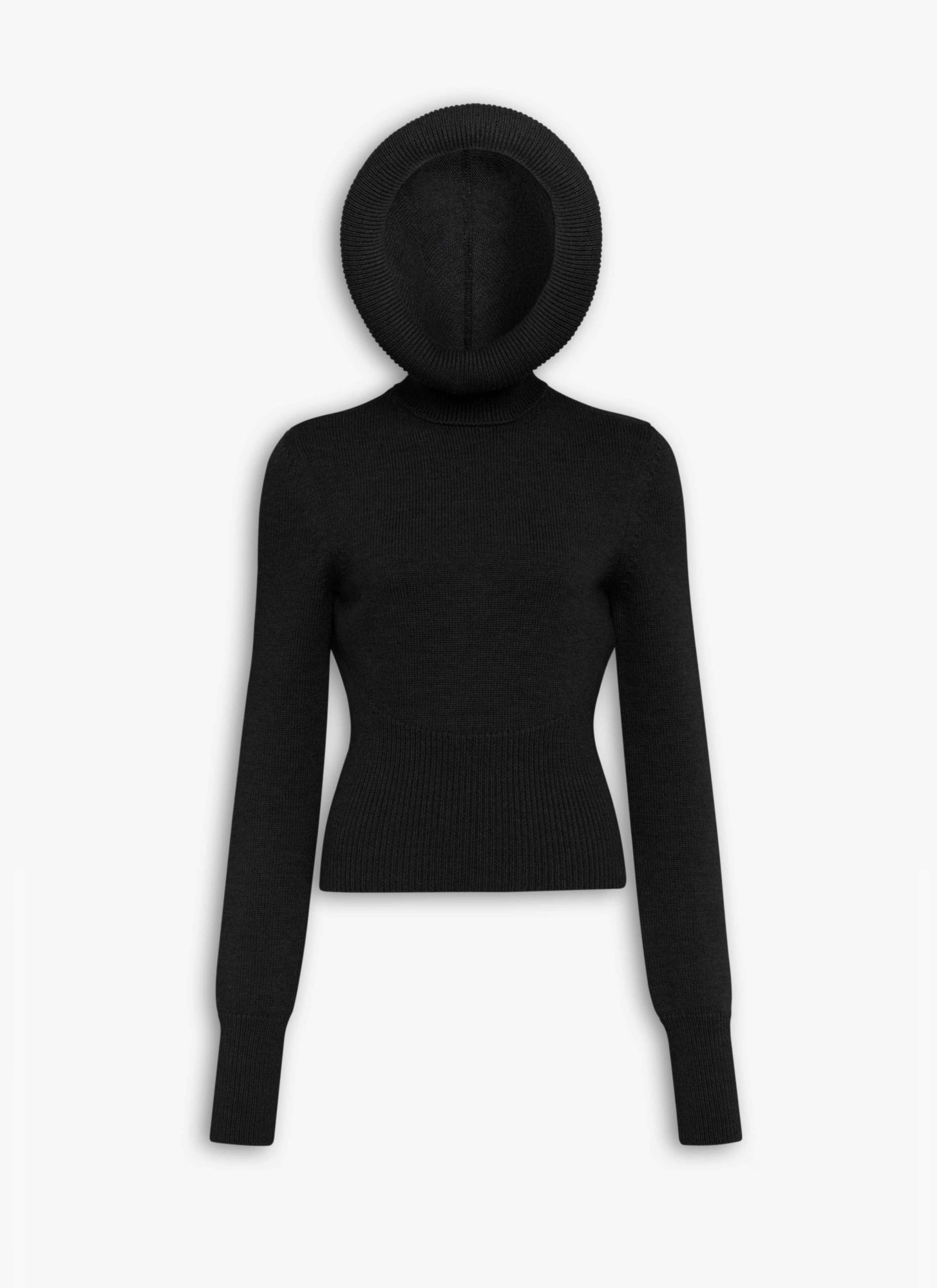 Alaïa Ribbed Sweater With Sculptural Hoodie Clothing In Black