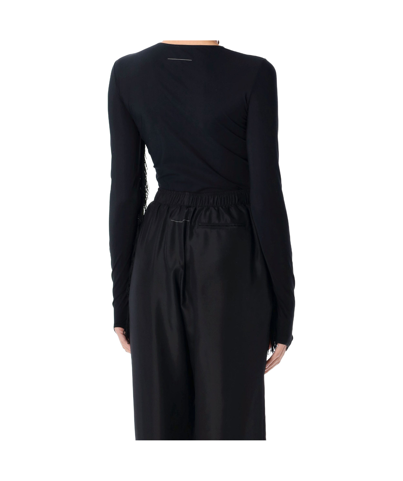 Mm6 Maison Margiela Mm6 By Maison Margiela Fringed Bodysuit With Intricate Side Detailing In Black